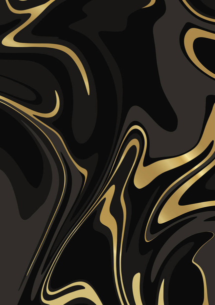 Marble Black and Gold texture. Vector abstract background A4. Fluid art. Liquid mixed paint colors Black, Grey and Gold. - Vektor, Bild