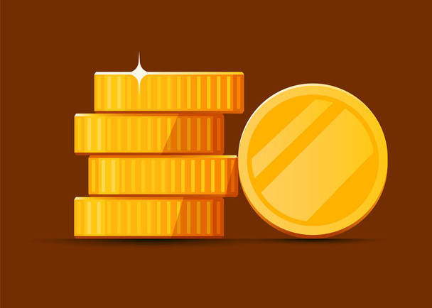 Growing stack of golden dollar coins isolated on white background. Economics concept. - Vektör, Görsel
