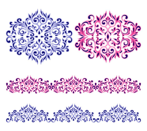 blauwe en roze bloemen ornament - Vector, afbeelding