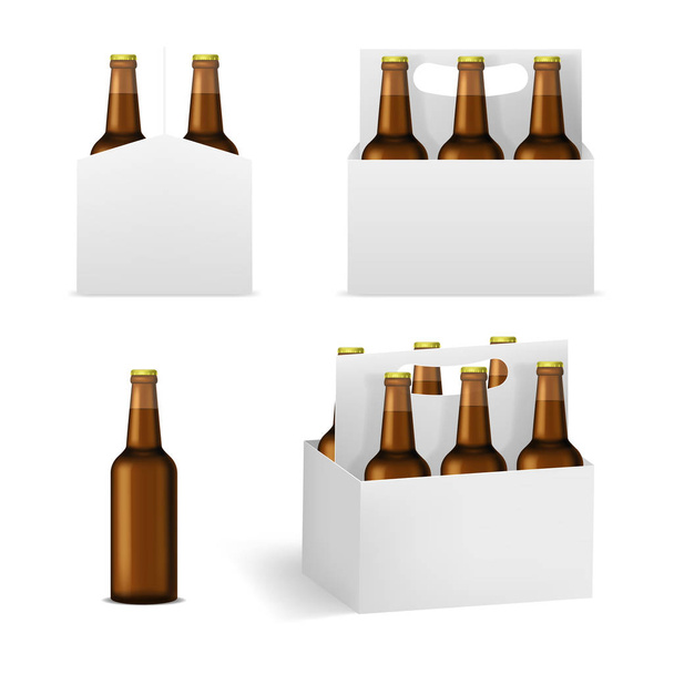 Realistic Detailed 3d Brown Beer Bottles Pack Set. Vector - Vettoriali, immagini