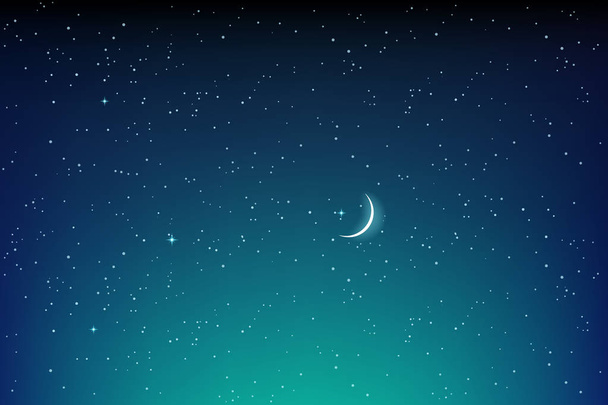 Paisagem noturna estrelada escura com estrelas e vetor da lua
 - Vetor, Imagem