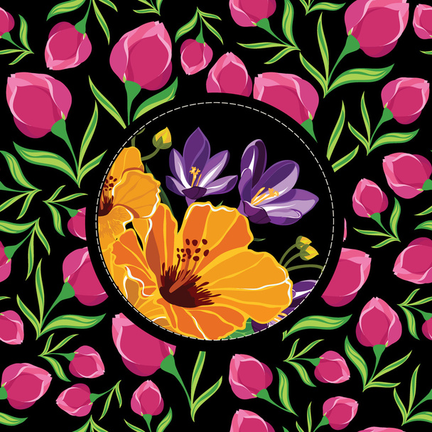 Floral pattern with beautiful flowers, hand-drawing illustration. - Фото, изображение