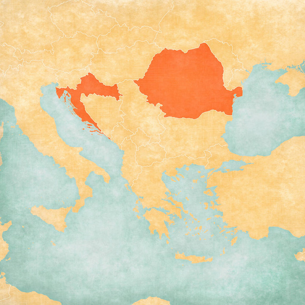 Kaart van de Balkan-Roemenië en Kroatië - Foto, afbeelding