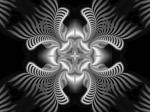 piękne abstrakcyjne logo wykonane w futurystycznym stylu składającym się z spirali i gwiazdy w centrum na czarnym tle - Zdjęcie, obraz