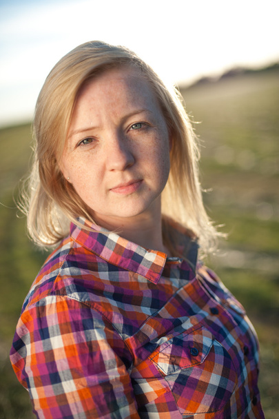 portrait of freckled blonde outside - Foto, Bild
