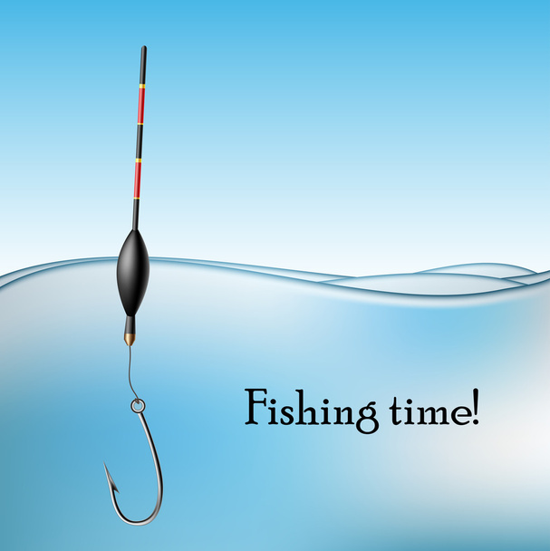 Fishing float and hook in water - Vector, Image