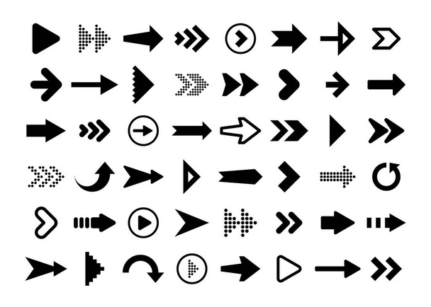 Чорні стріли розгортаються на білому тлі. Arrow, Cursor Icon Vector Pointers Collection Back, Next Web Page Sign.  - Вектор, зображення