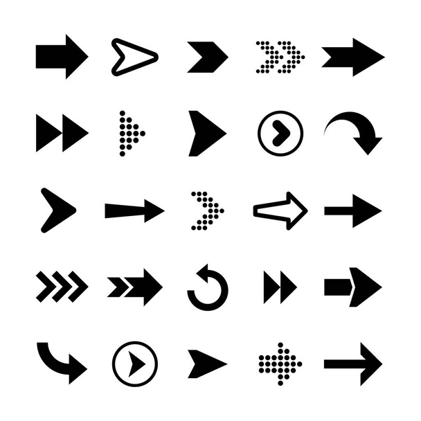 Black Arrows Set on White Background. Arrow, Cursor Icon. Vector Pointers Collection. Back, Next Web Page Sign.  - Vector, Image