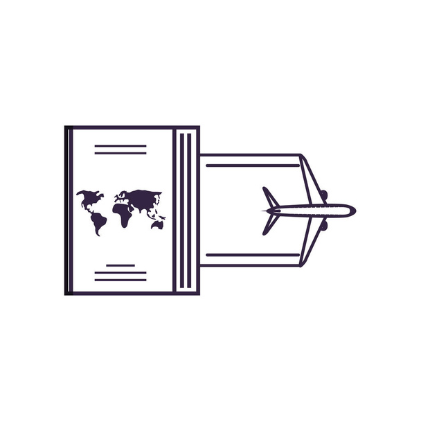 passport document travel with airplane - Vector, Image