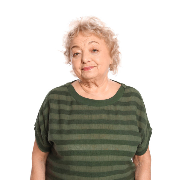 Portrait of elderly woman on white background - Φωτογραφία, εικόνα