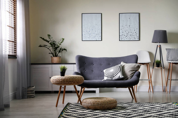 Stylish living room with modern furniture and stylish decor. Idea for interior design - Valokuva, kuva