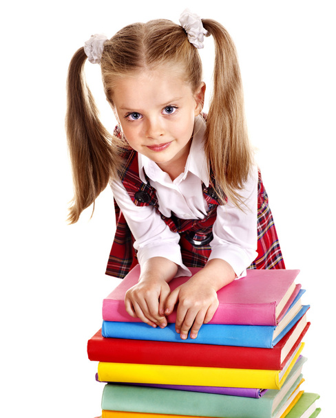 Child with stack book. - Zdjęcie, obraz