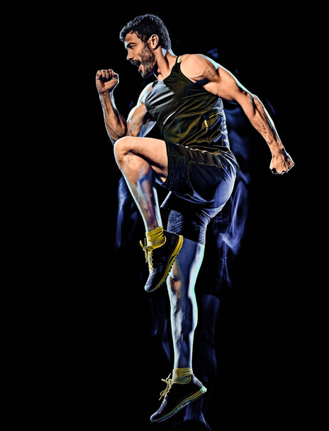 fitness cardio boxing exercise body combat man isolated black background - Foto, immagini