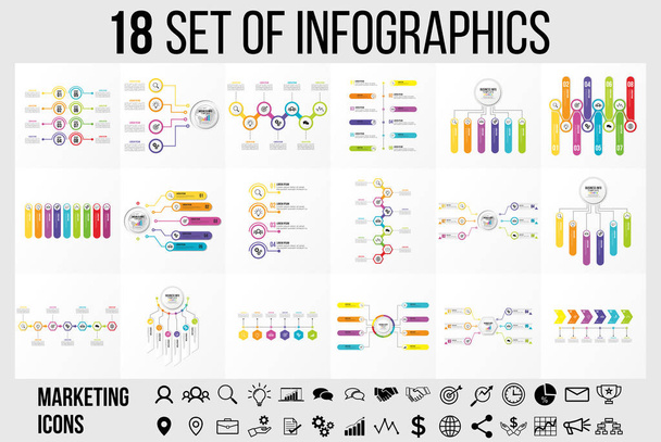 Vektör Infographics Elements Şablon Tasarım. Seçenekler Adımları ve Pazarlama Simgeleri ile İş Veri Görselleştirme Zaman Çizelgesi - Vektör, Görsel