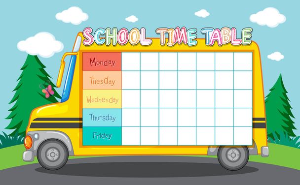 Σχολικό τραπέζι χρόνου με σχολικό λεωφορείο - Διάνυσμα, εικόνα
