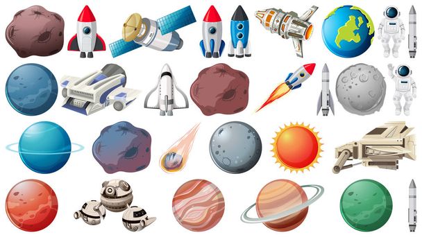 Set of planets and space obejcts - Vector, Image