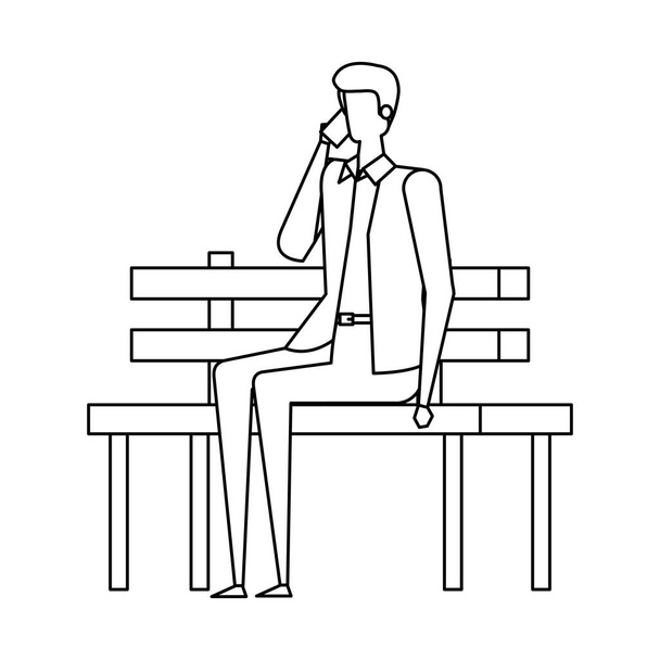 élégant homme d'affaires appelant avec smartphone assis dans la chaise du parc
 - Vecteur, image