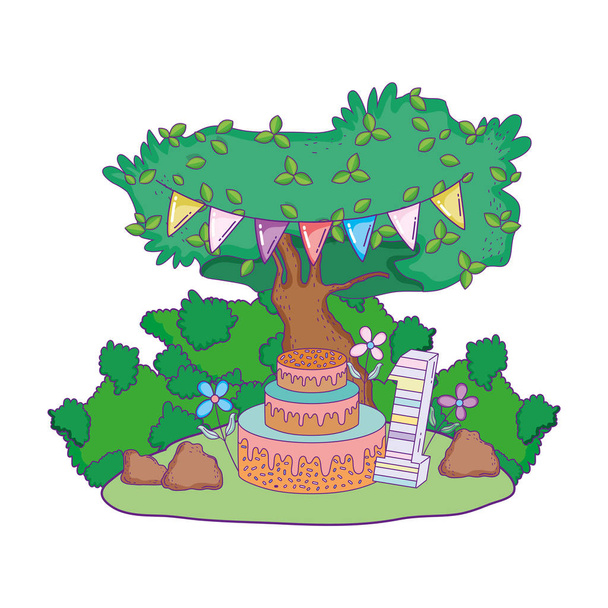 cute tree plant with party decoration - Vector, Image