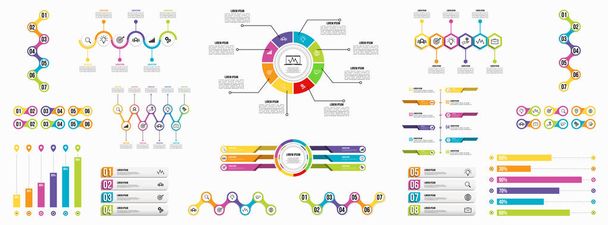 Mega-Sammlung von Infografiken Vektor. Set Business Data Visualisierung Design Template Infografik Timeline mit Marketing-Symbole am nützlichsten kann für Workflow, Präsentation, Diagramme, Berichte verwendet werden - Vektor, Bild