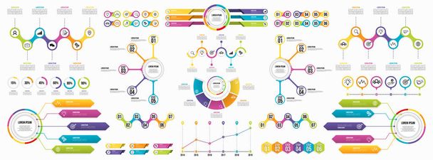 Mega Collection Of Infographics Vector. Set Business Data Visualization Design Template Infographics Timeline with Marketing Icons most useful can be used for workflow, presentation, diagrams, reports - Vector, Image