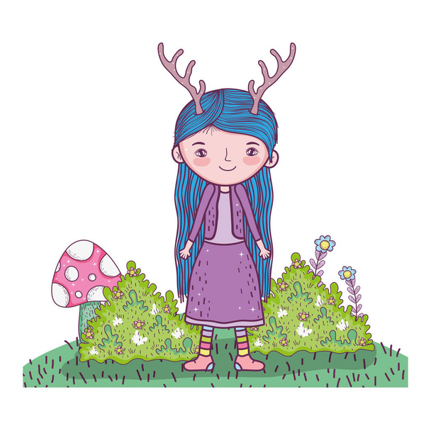 cute little fairy with deer horns character - Vector, Image