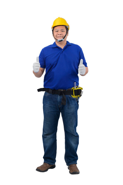 будівельник робітників у синій сорочці з захисними рукавичками, h
 - Фото, зображення