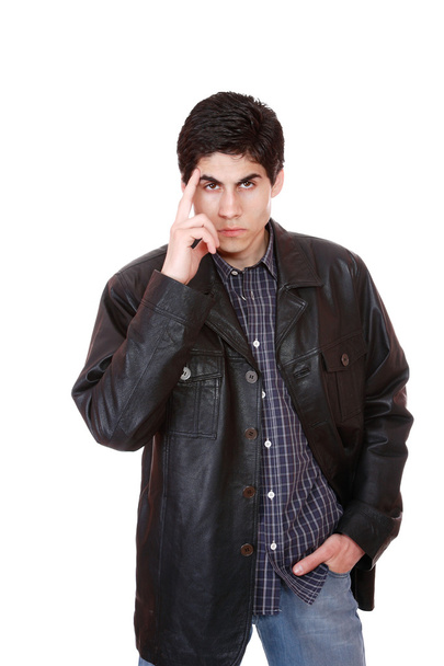 A handsome man in a leather jacket - Фото, зображення