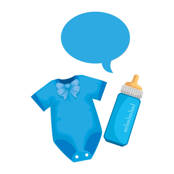 Bebek duş kart şişe süt ile - Vektör, Görsel