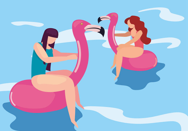 nők nyári időterv vakáció design - Vektor, kép