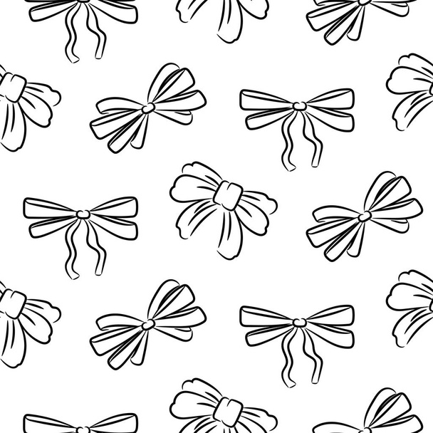 Hand drawn bow ties seamless pattern. Black and white vector sketched icon texture. - Vector, Image