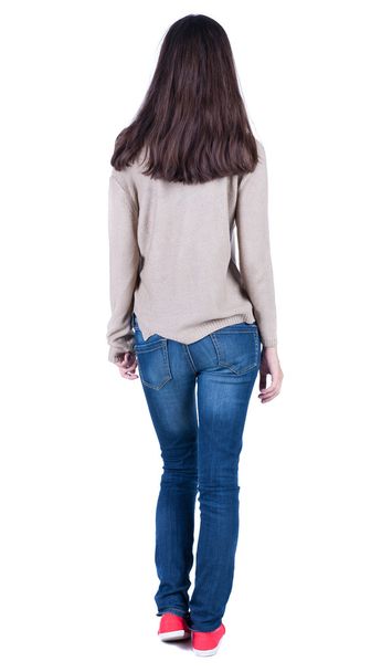 back view of standing young beautiful brunette woman. - Foto, immagini