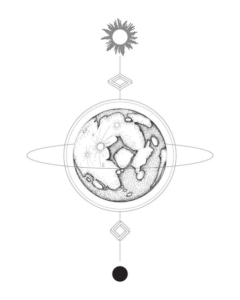 Lua. Desenho abstrato, tatuagem geometria sagrada
 - Vetor, Imagem