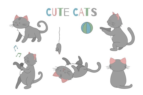 Vettoriale set di carino gatto stile cartone animato in pose diverse. Animali
  - Vettoriali, immagini