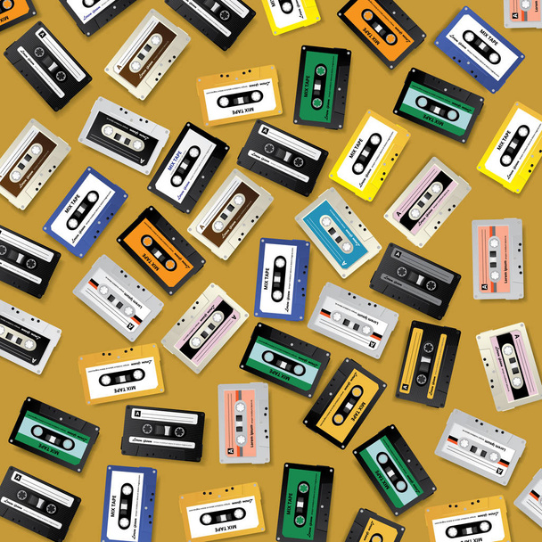 Vintage Retro kasety taśmy wzór projektu szablon wektor ilustracja - Wektor, obraz