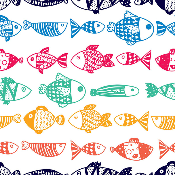 Cute fish.  Kids line background. Seamless pattern. Can be used in textile industry, paper, background, scrapbooking. - Vektor, kép