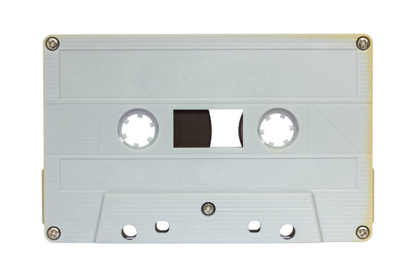 graues Kassettenband isoliert auf weiß mit Clipping-Pfad - Foto, Bild