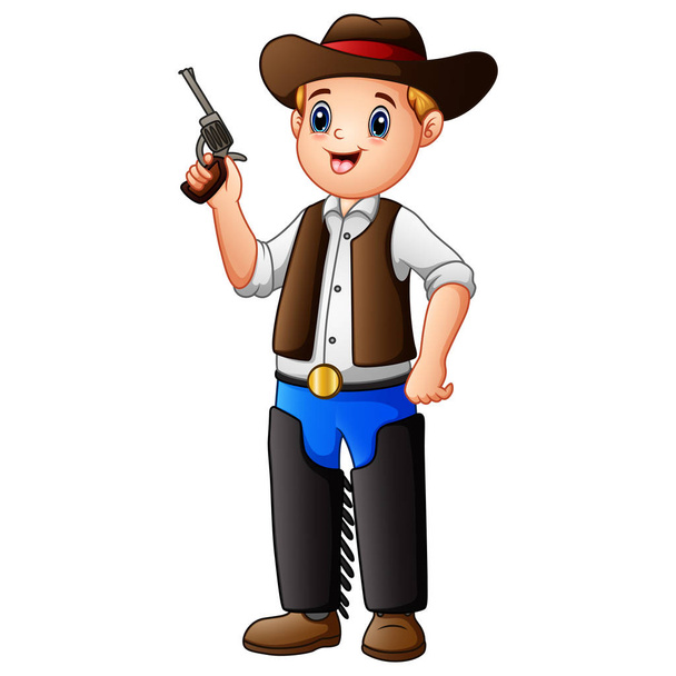 Cute boy with a gun isolated on white background - Vector, Image