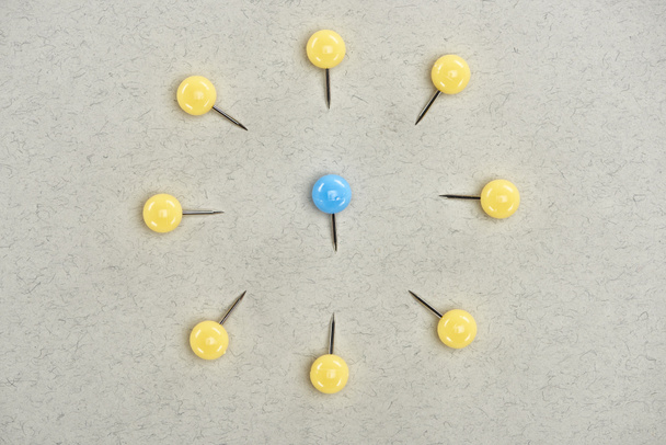 top view of pins symbolizing victim and abusers on grey background - Photo, Image