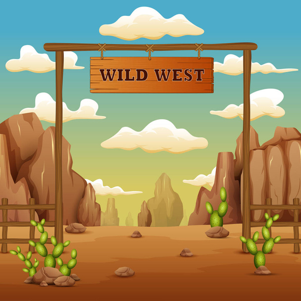 Ένα καρτούν από την πύλη της ερήμου στην άγρια Δύση - Διάνυσμα, εικόνα