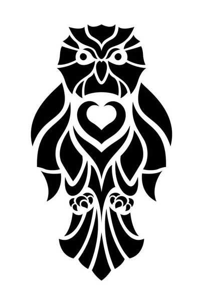 Černobílé tetovací umění se stylizované sovou - Vektor, obrázek