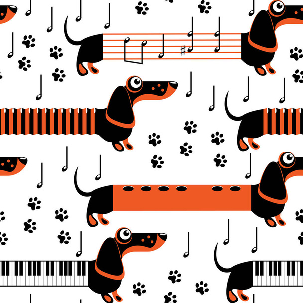 Jezevečtí psi ve formě hudebních nástrojů a not - Vektor, obrázek