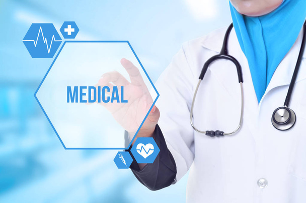 Doctor over blue clinic background. Medical and Healthcare Conce - Φωτογραφία, εικόνα
