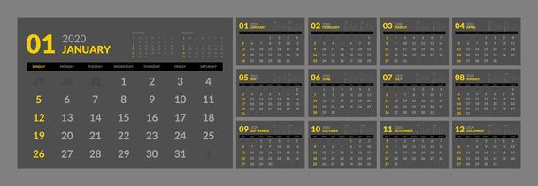 Kalenteri 2020 uusi vuosi puhdas minimaalinen pöytä yksinkertainen tyyli
. - Vektori, kuva