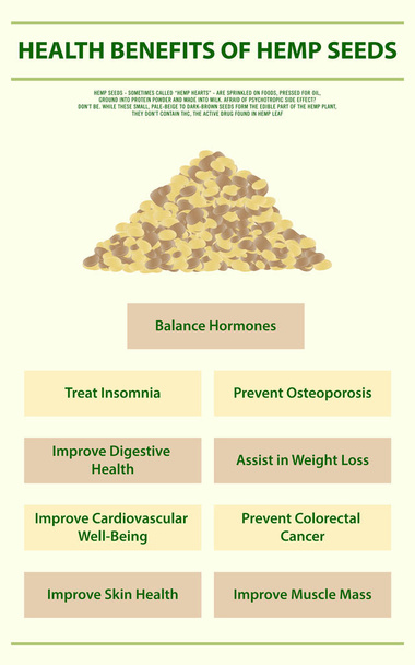 Hampun siementen terveyshyödyt pystysuora infografia Täydellinen
 - Vektori, kuva