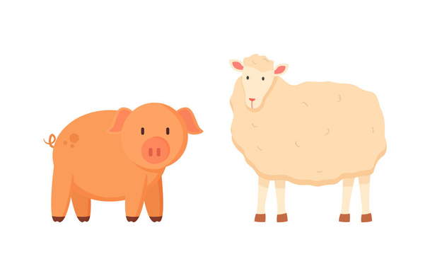 Свинья и овцы, вектор домашнего животноводства
 - Вектор,изображение