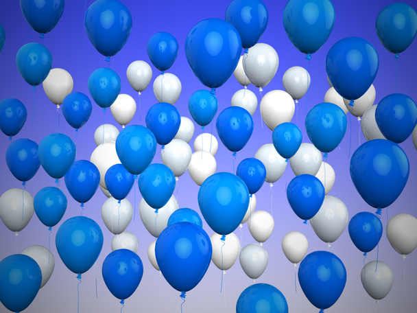 Πολύχρωμα μπαλόνια μπλε φόντο ή φόντο που χρησιμοποιείται για το party cel - Φωτογραφία, εικόνα