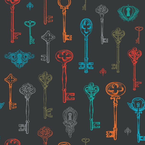 бесшовный рисунок с винтажными ключами и замочными скважинами
 - Вектор,изображение