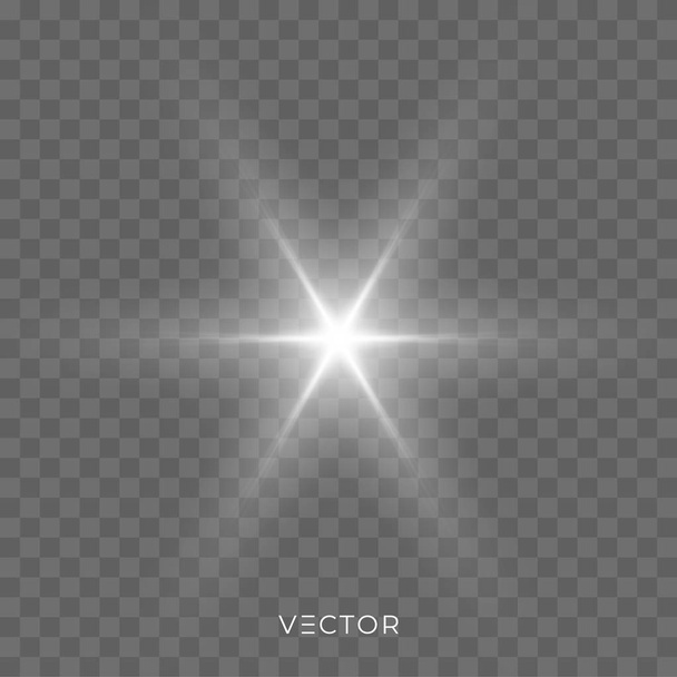 Star light shine, bright flash sparks with lens flare effect. Vector Christmas shining glitter light sparkles - Vetor, Imagem