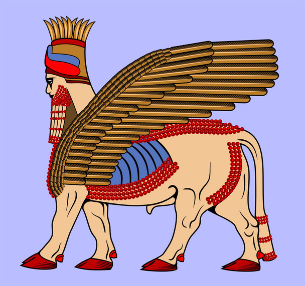 Σφίγγα-αιγυπτιακή θεότητα με ένα σώμα ταύρου, φτερά αετού και ένα ανθρώπινο κεφάλι. - Διάνυσμα, εικόνα