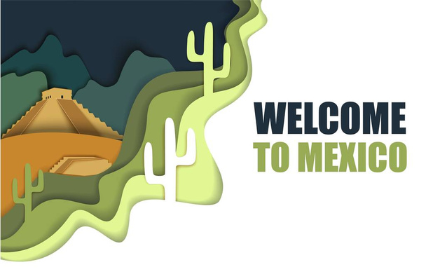 Welcome to Mexico poster, vector paper cut illustration - Διάνυσμα, εικόνα